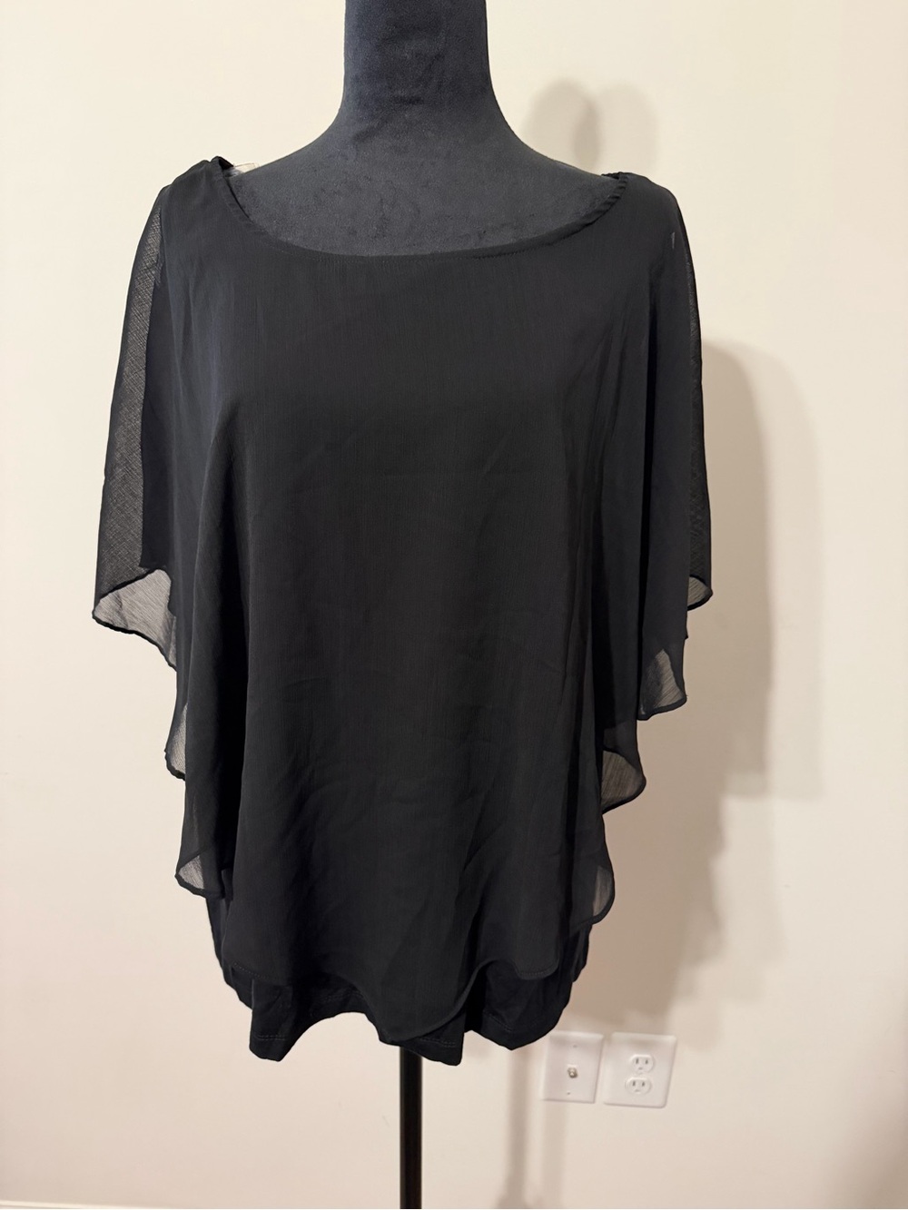 AGB Black Sheer Flutter-Sleeve Blouse